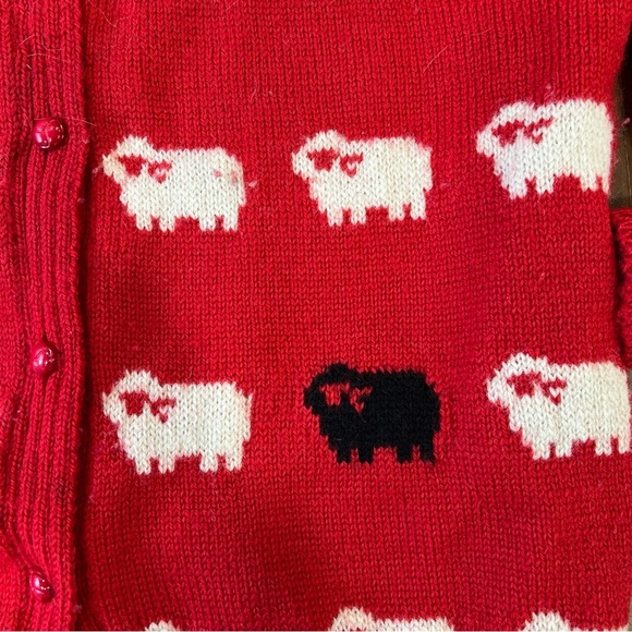 Black Sheep Vintage Wool Cardigan Sweater Women’s Large Red Knit Princess Diana - Picture 2 of 7